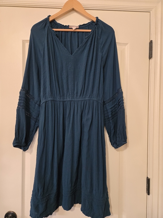 Knox Rose Dresses & Skirts - Knox Rose Deep Teal Boho V-Neck Long Sleeve Dress Drapey Flowy